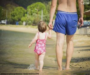 yapboz Baba ve kız sahilde